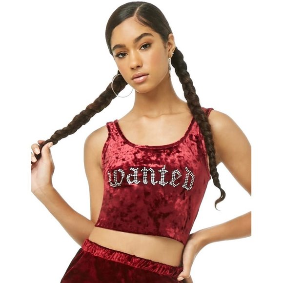 Forever 21 Rhinestone Wanted Crushed Velvet Tank Top - Picture 3 of 11